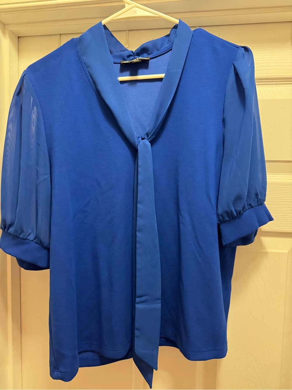 Cable & Gauge Cobalt Tie-Neck Blouse